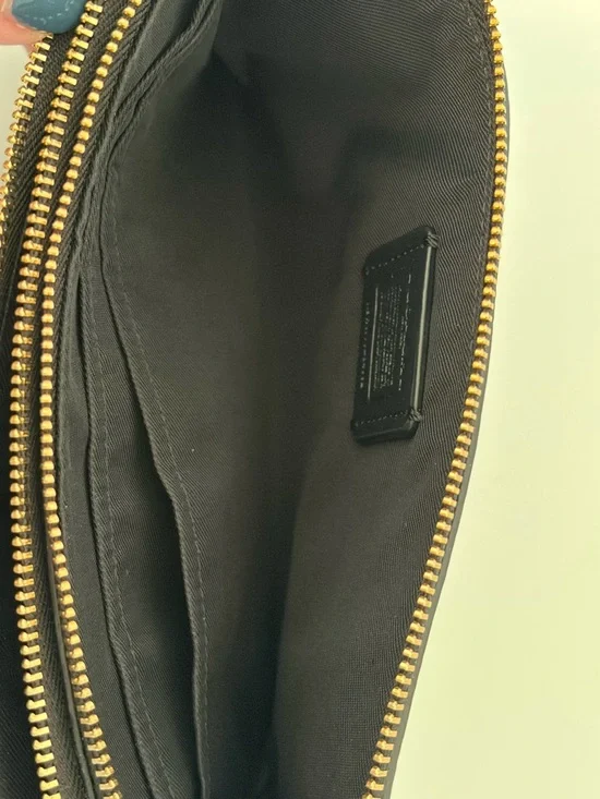 Coach Black Pebbled Leather Zip Wristlet with Gold Logo - Picture 10 of 16